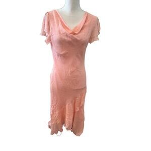 Vintage Y2K Jaclyn Smith Silk Cowl Neck Flutter Midi Slip Dress Pink